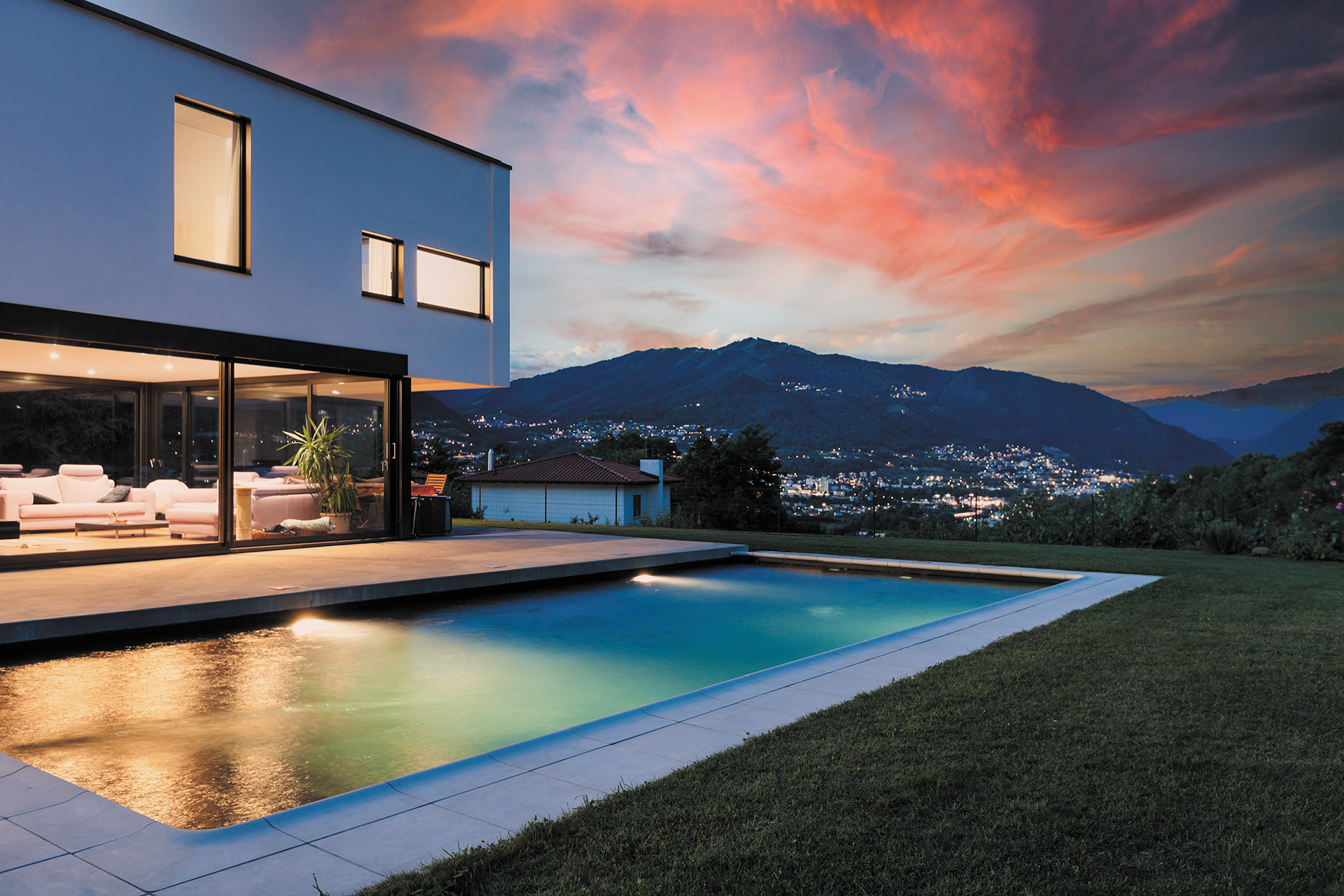 house at sunset